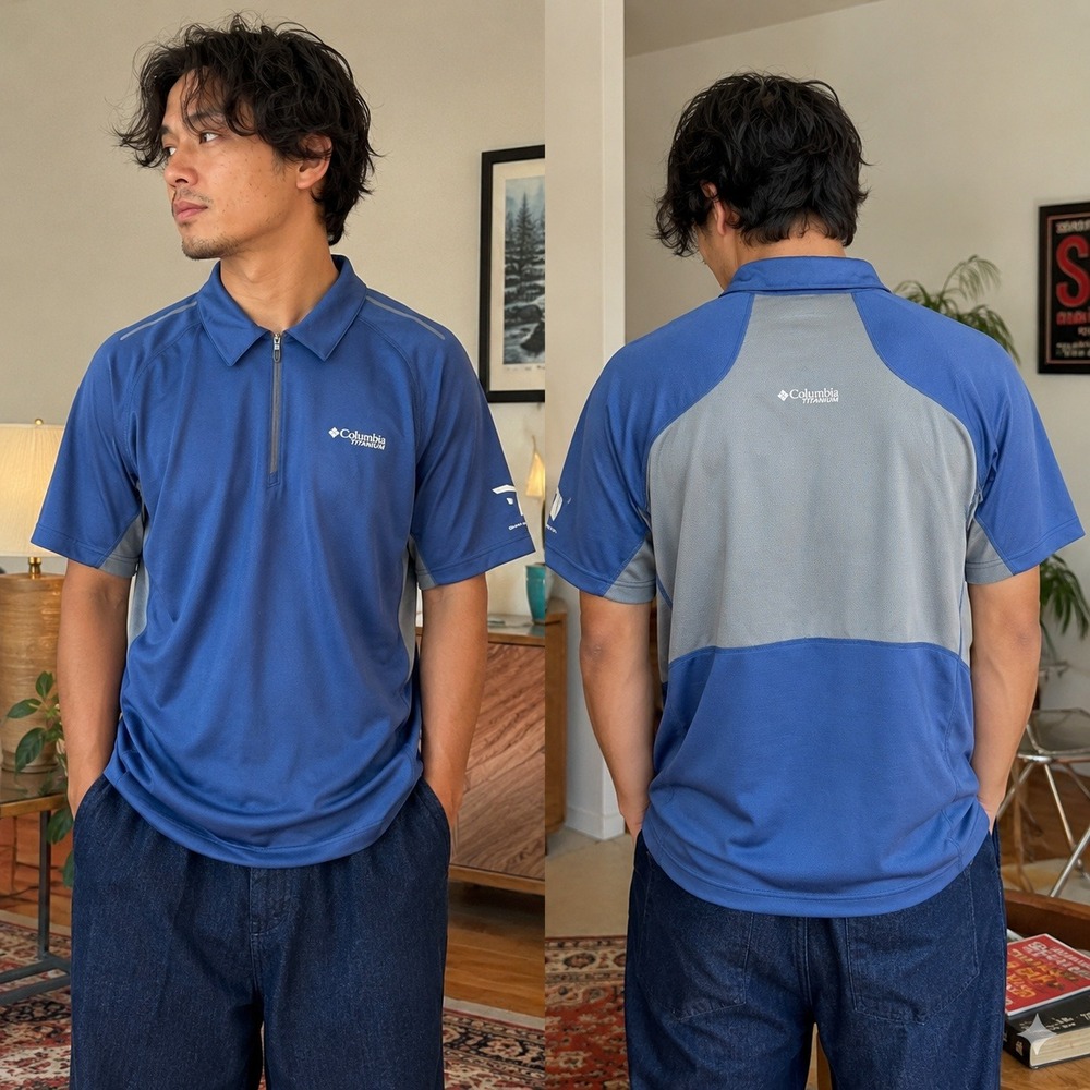 Columbia Titanium Omni-Freeze Zero Blue Grey Quarter Zip Polo‎ Shirt AO0634 Mens